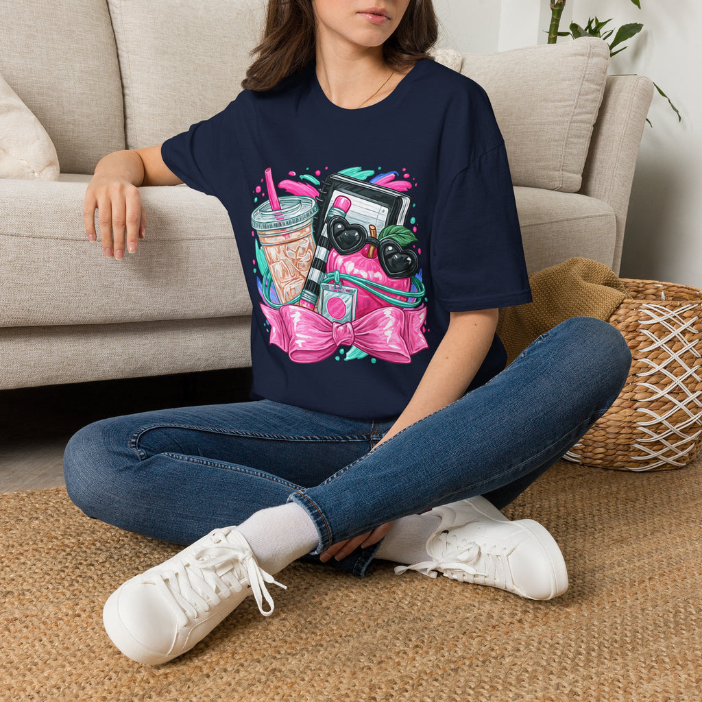 Retro Aesthetic Tee — Cute Cassette, Sunglasses & Iced Coffee Graphic Shirt