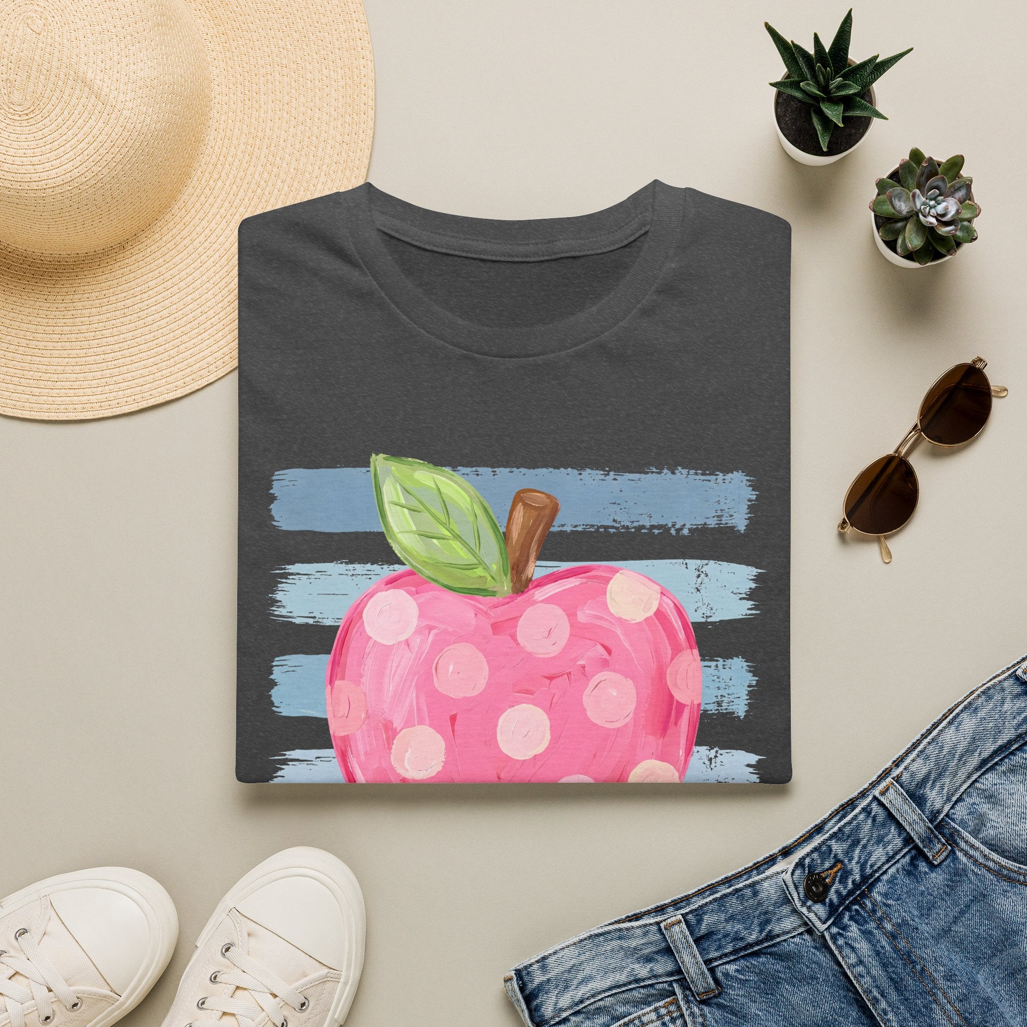 Polka Dot Pink Apple T-Shirt — Cute Teacher/School Graphic Tee