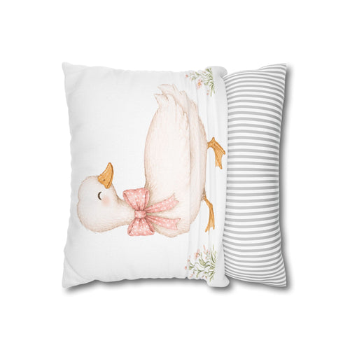 Duckling Throw Pillow – Cute Nursery Decorative Pillowcase with Pink Bow