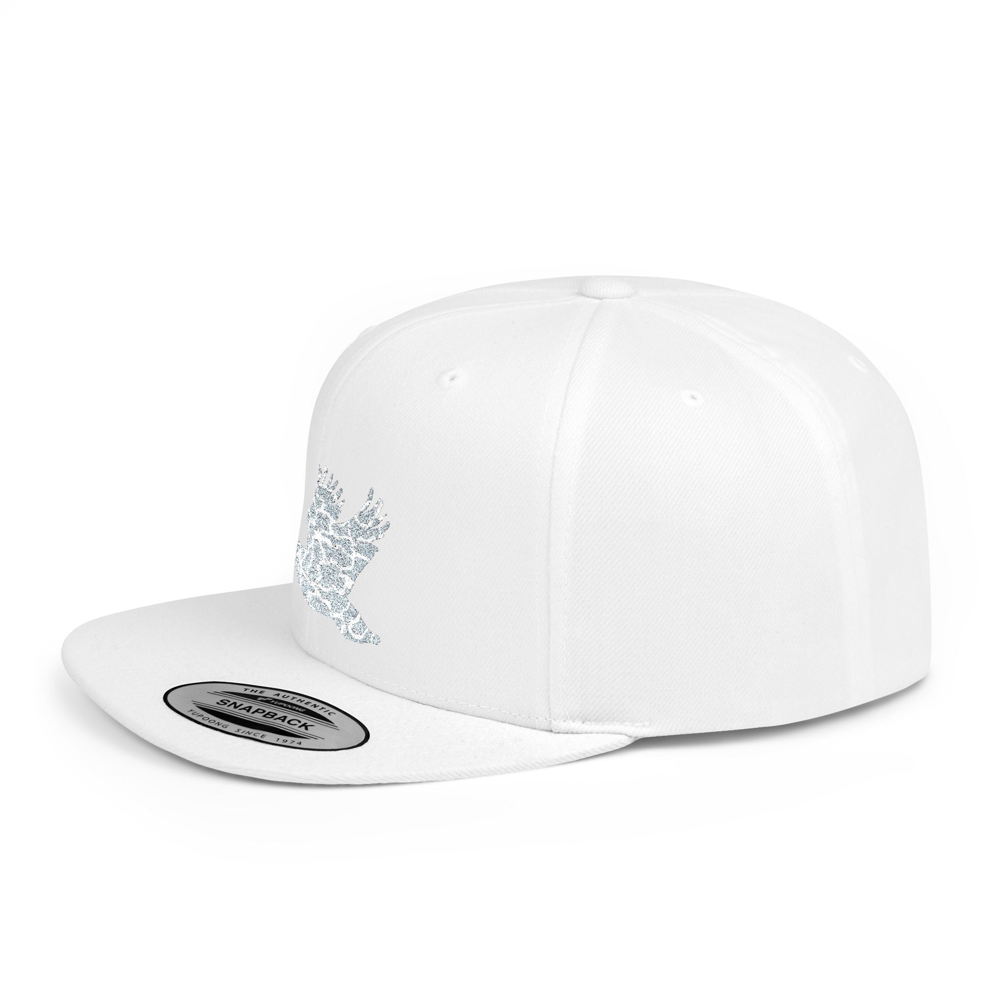 Snapback Hat — Sparkling Floral Dove Embroidered Flat Bill Cap