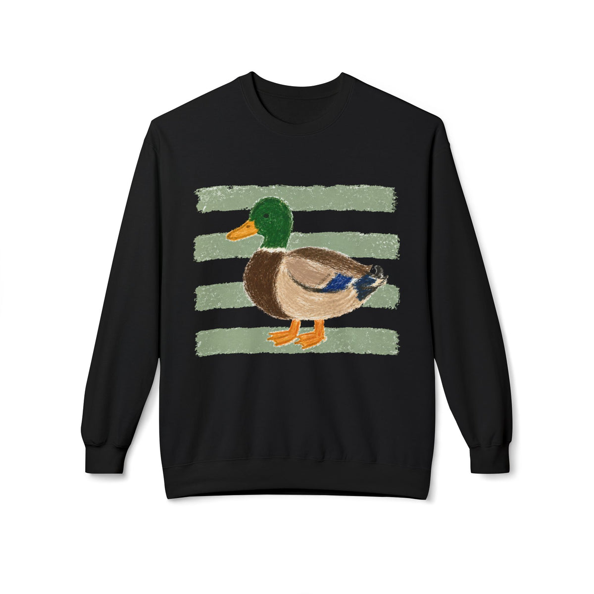 Mallard Duck Crewneck Sweatshirt — Vintage Striped Wildlife Tee