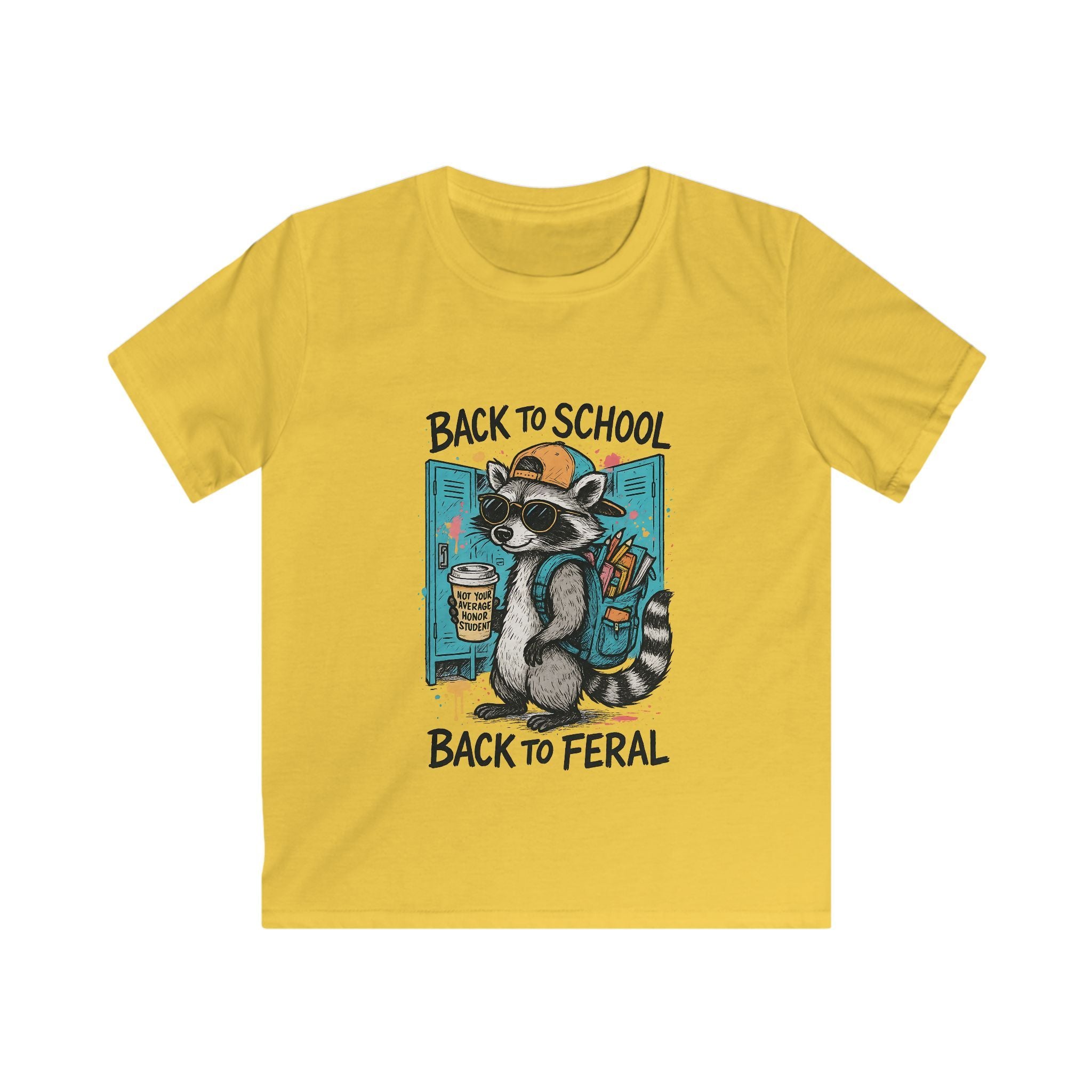 Kids Tee — "Back to School, Back to Feral" Raccoon Graphic