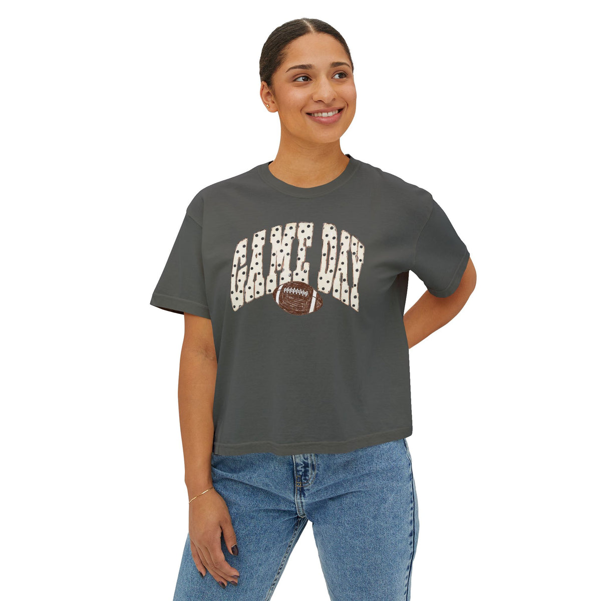 Women's Boxy Tee - Game Day Football Graphic Crop Tee