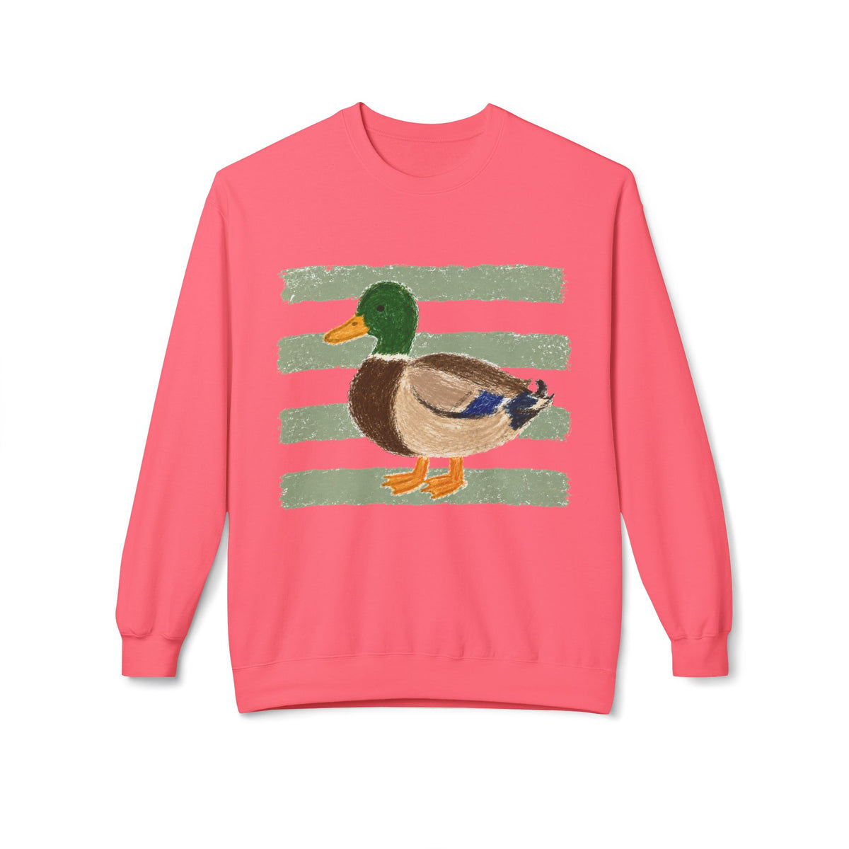 Mallard Duck Crewneck Sweatshirt — Vintage Striped Wildlife Tee