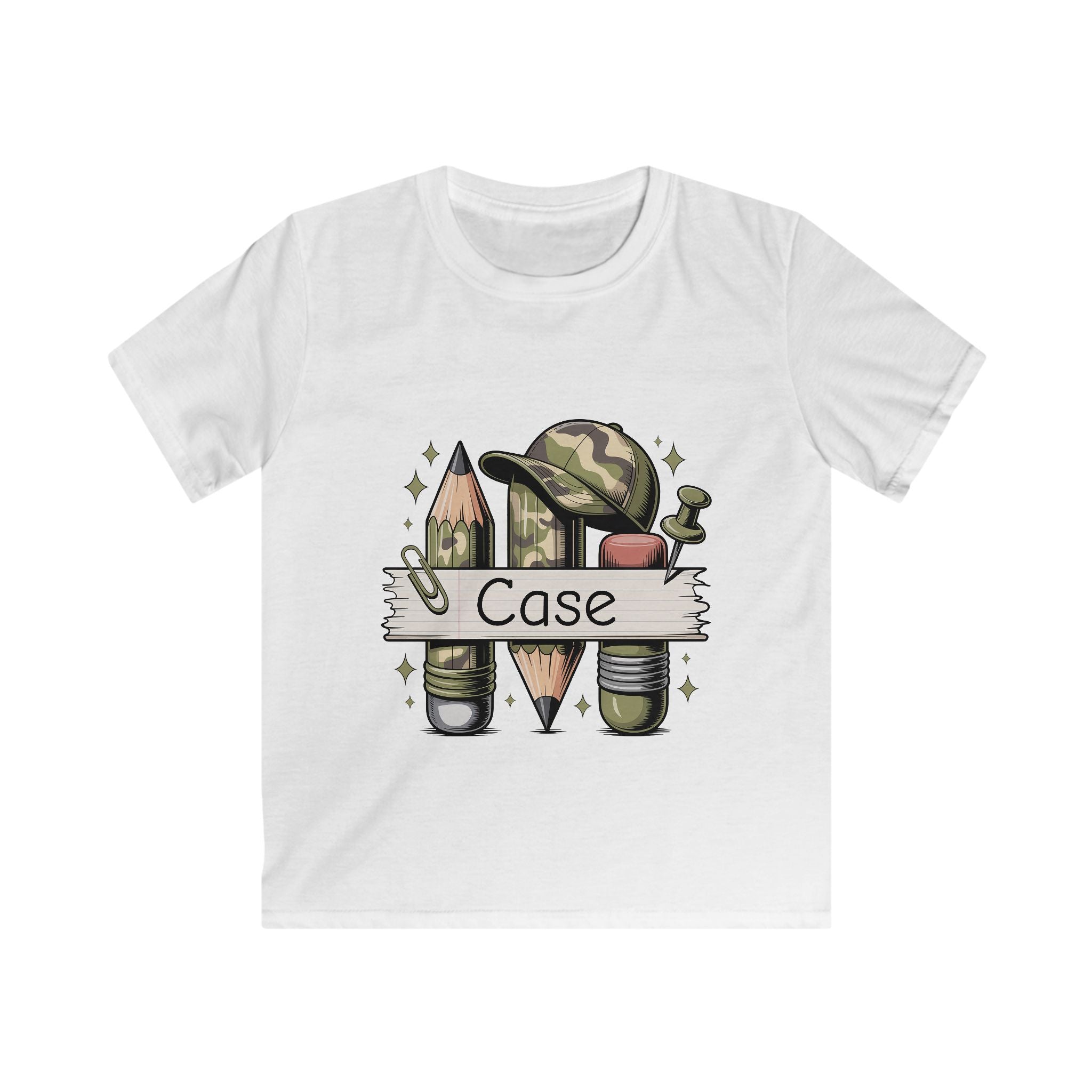 Kids Tee — Personalized Military Camo Pencil Art Shirt (Name: Case)