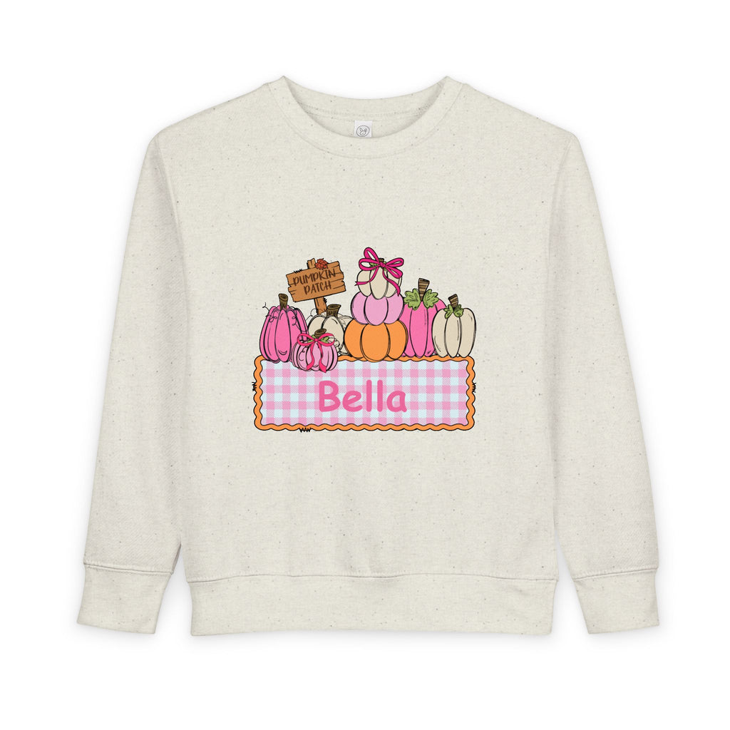 Toddler Sweatshirt — Personalized Pink Pumpkin Patch Name Sweatshirt (Bella)