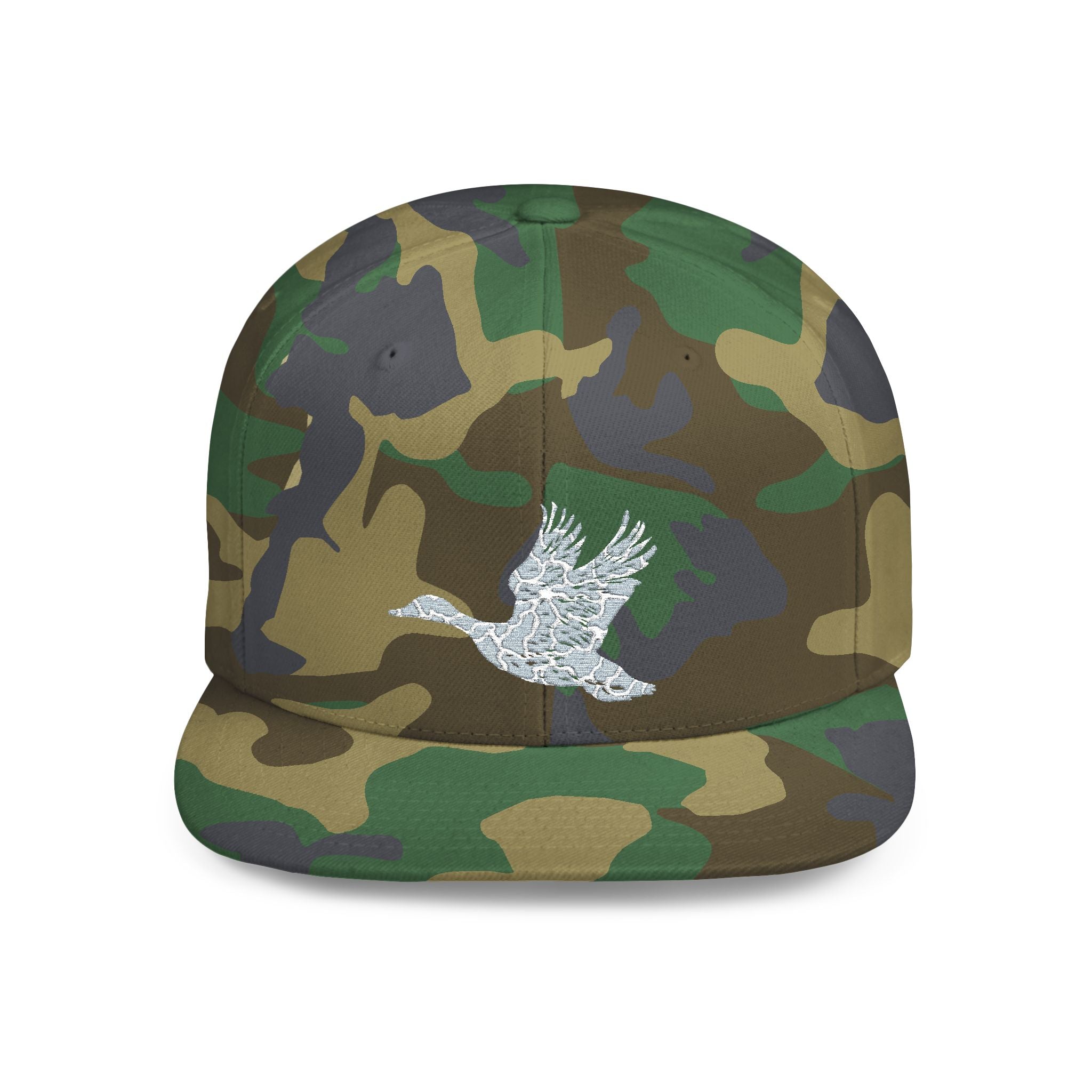 Snapback Hat — Sparkling Floral Dove Embroidered Flat Bill Cap