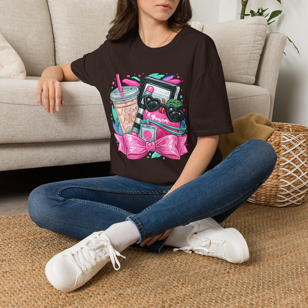 Retro Aesthetic Tee — Cute Cassette, Sunglasses & Iced Coffee Graphic Shirt