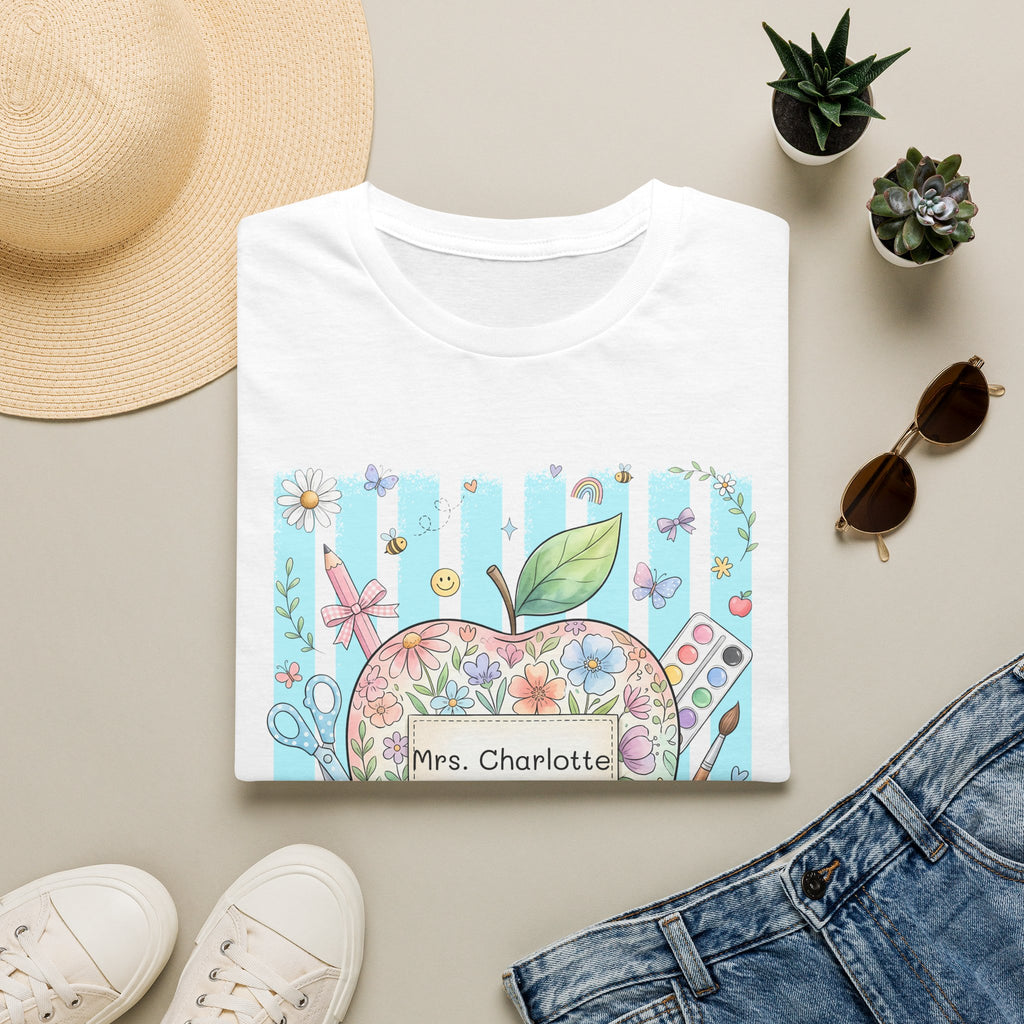 Personalized Teacher T‑Shirt — Floral Apple 'Mrs. Charlotte' Design