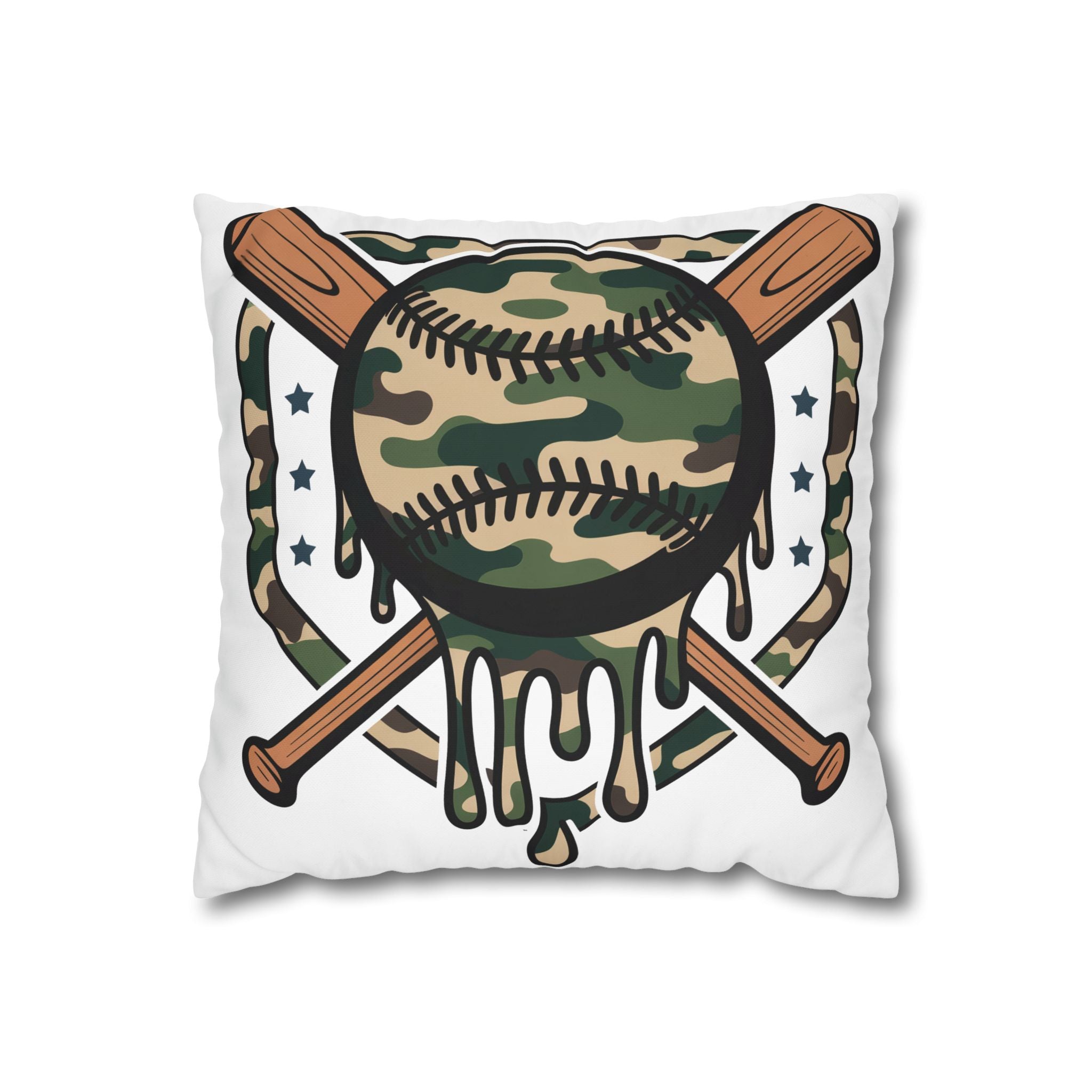 Camo Baseball Pillowcase — Square Poly Canvas Sports Throw Pillow Cover