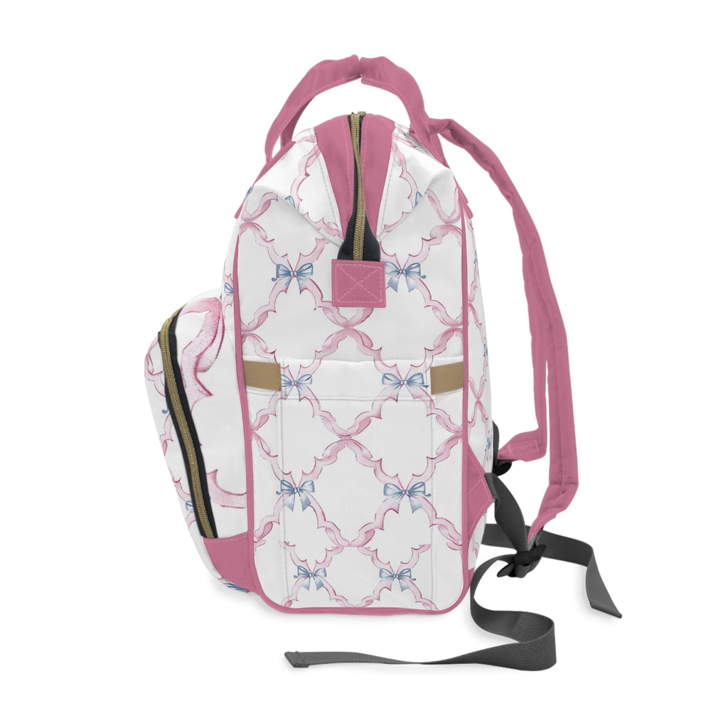 Personalized Monogram Diaper Backpack – Pink Bow Pattern Baby Bag