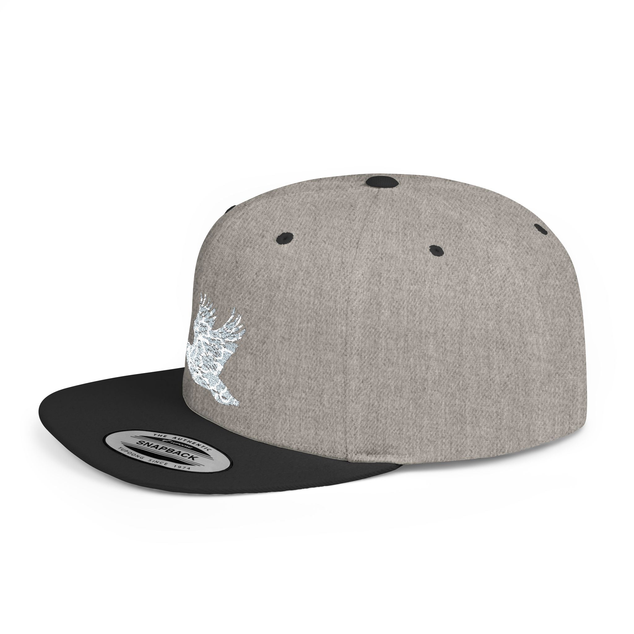 Snapback Hat — Sparkling Floral Dove Embroidered Flat Bill Cap