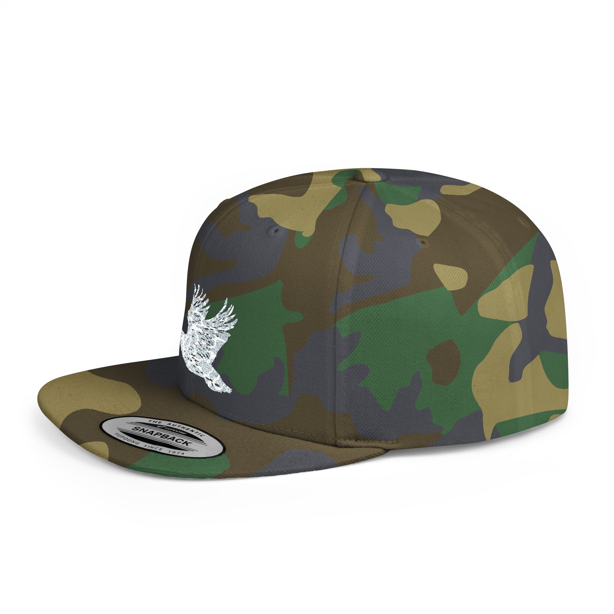 Snapback Hat — Sparkling Floral Dove Embroidered Flat Bill Cap