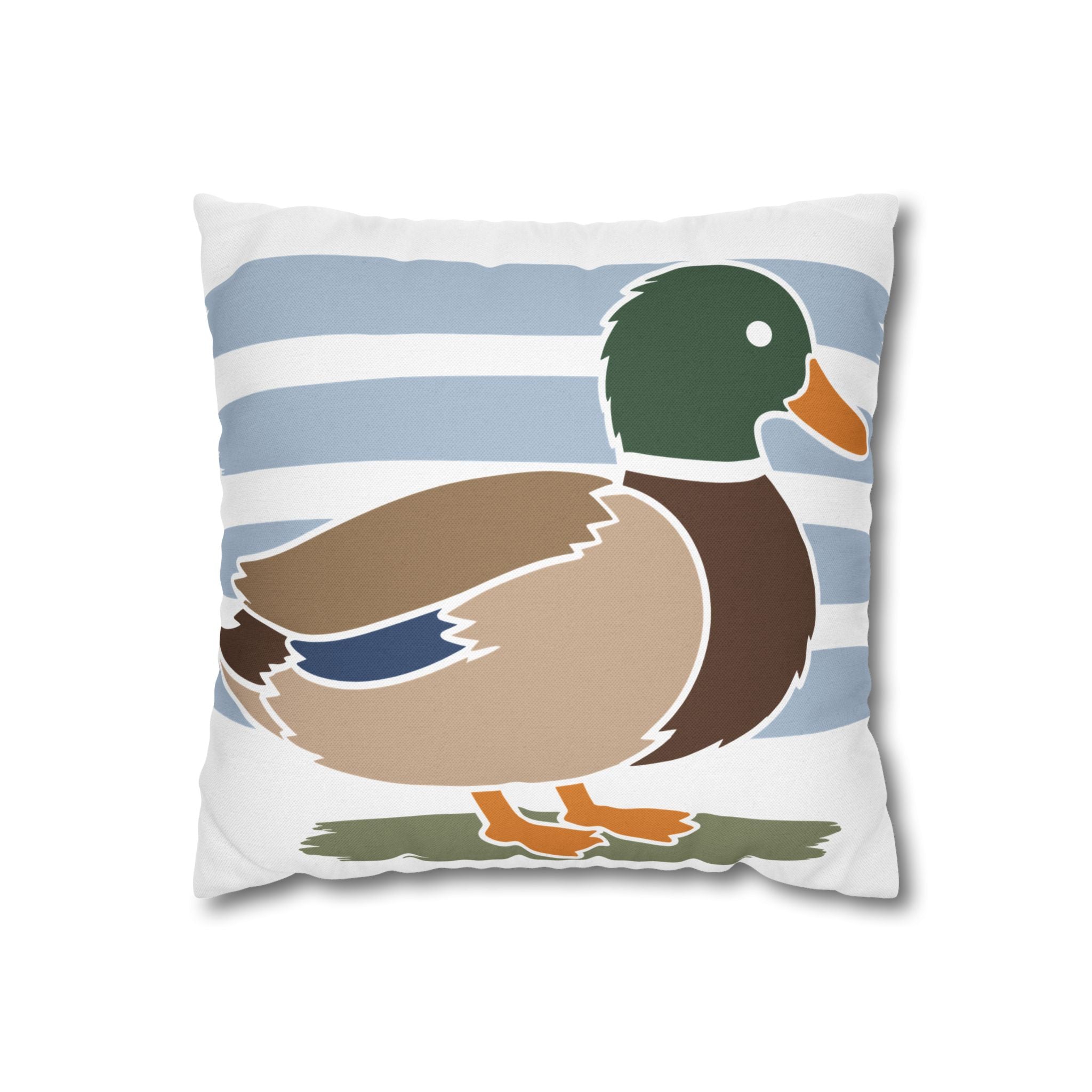 Mallard Duck Decorative Pillow - Striped Spun Polyester Throw Pillowcase