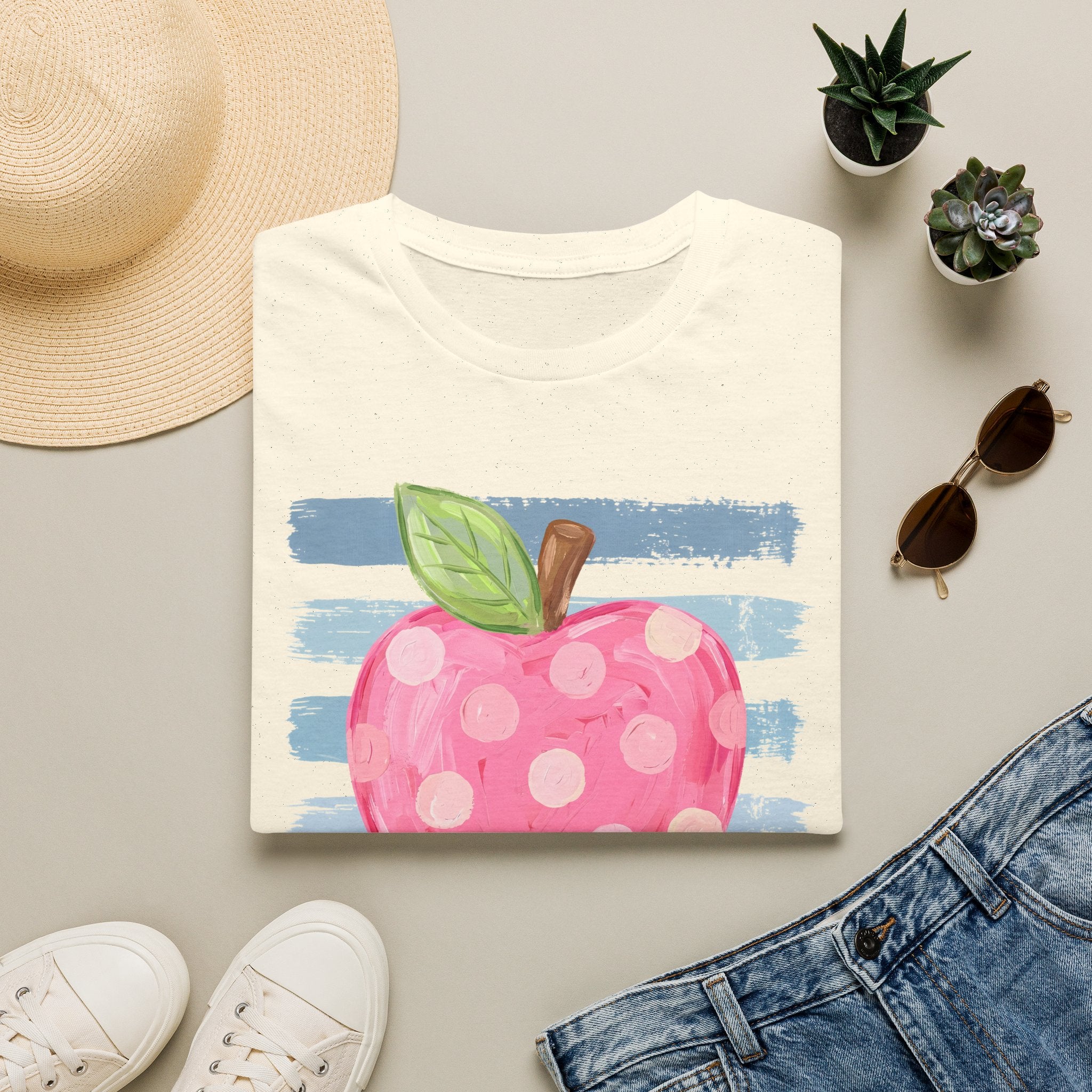 Polka Dot Pink Apple T-Shirt — Cute Teacher/School Graphic Tee