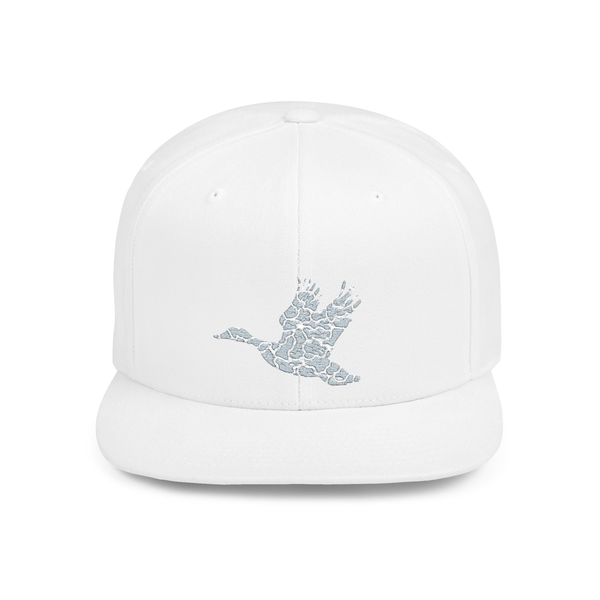 Snapback Hat — Sparkling Floral Dove Embroidered Flat Bill Cap