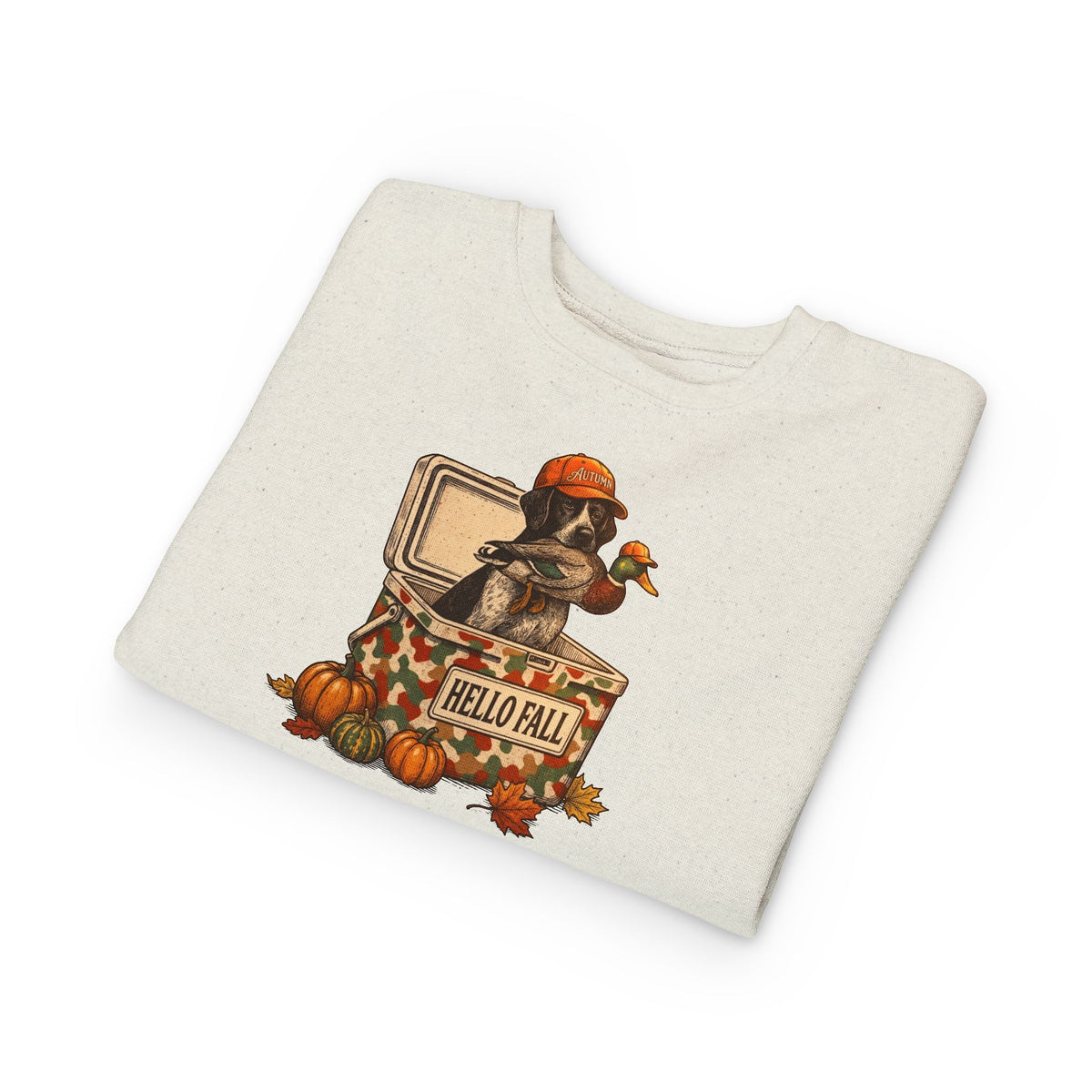 Toddler Sweatshirt — "Hello Fall" Raccoon in Pumpkin Patch | Cute Autumn Kids Pullover