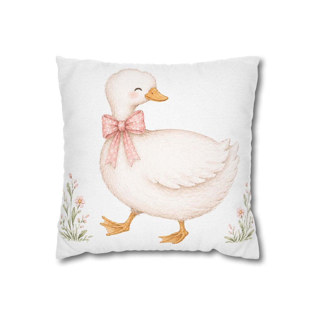 Duckling Throw Pillow – Cute Nursery Decorative Pillowcase with Pink Bow