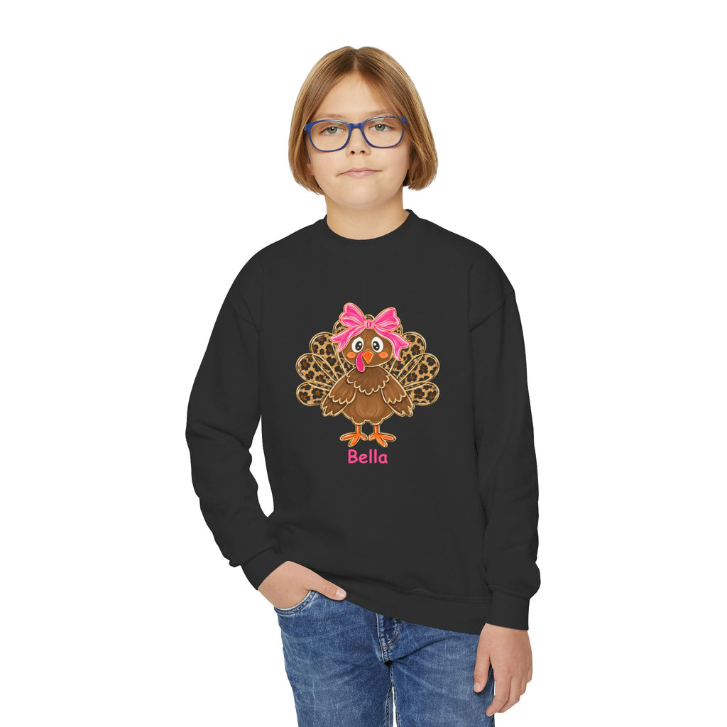 Kids' Personalized Leopard Turkey Crewneck Sweatshirt – Cute Thanksgiving Pullover with Name