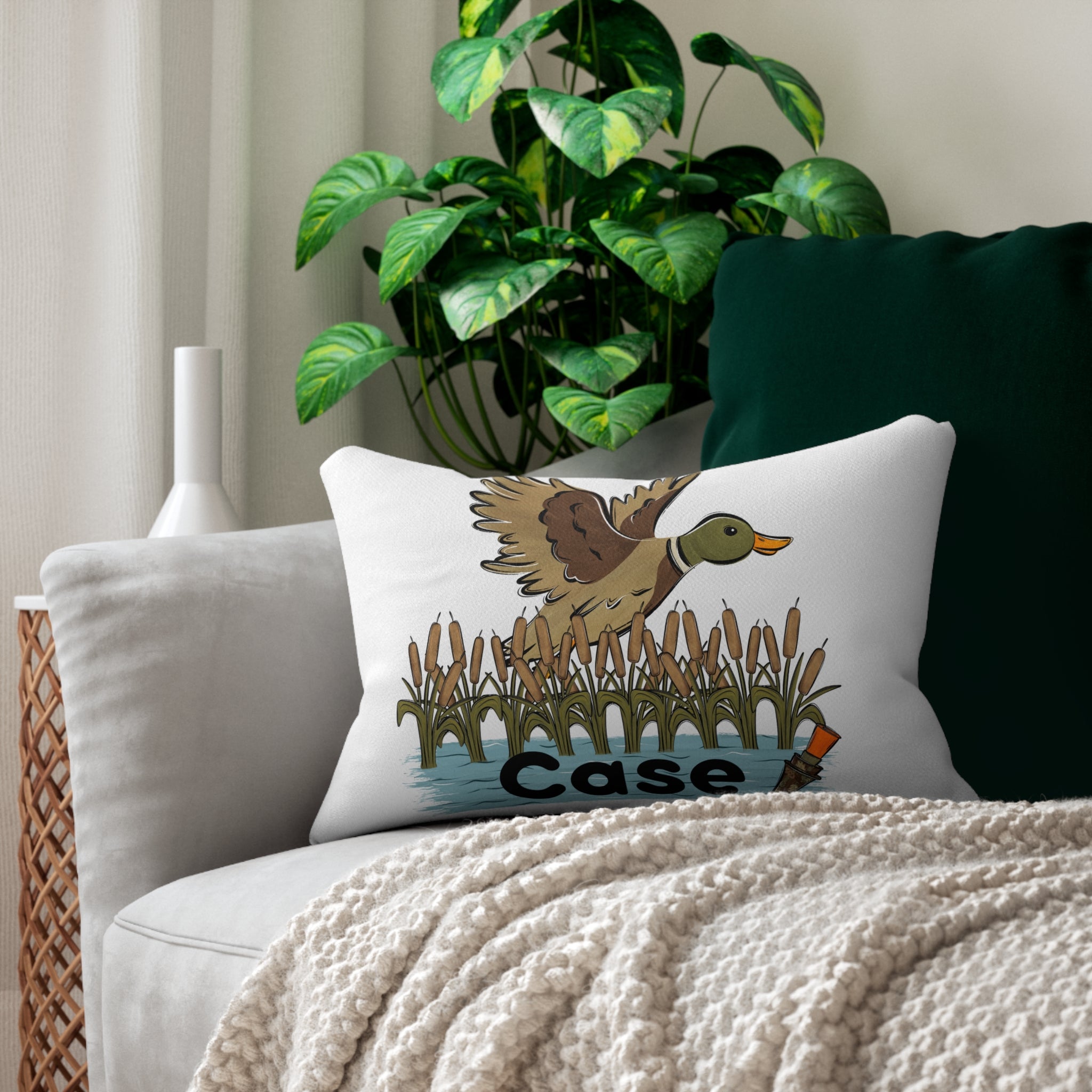 Duck Hunting Lumbar Pillow – Personalized 'Case' Design, Rustic Wetlands Throw Pillow