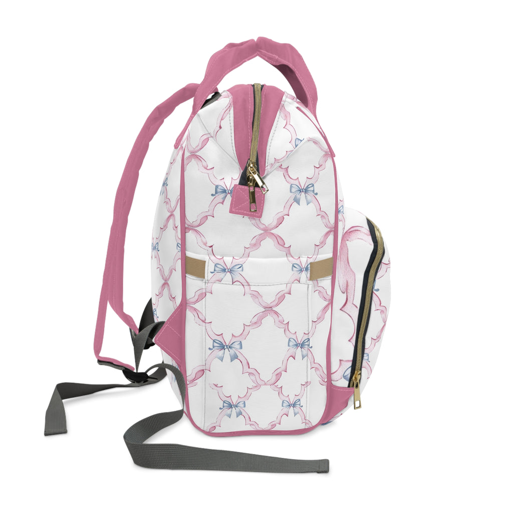 Personalized Monogram Diaper Backpack – Pink Bow Pattern Baby Bag