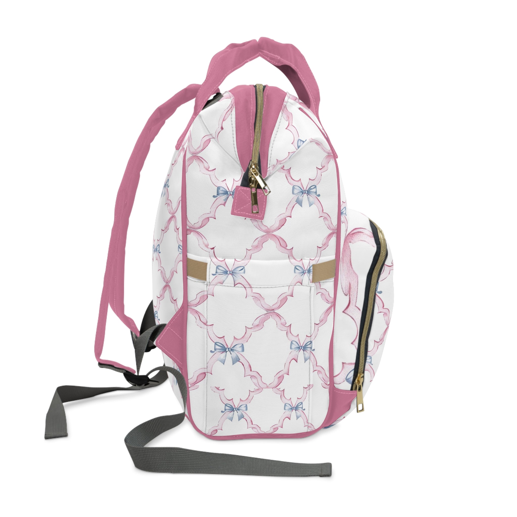 Personalized Monogram Diaper Backpack – Pink Bow Pattern Baby Bag