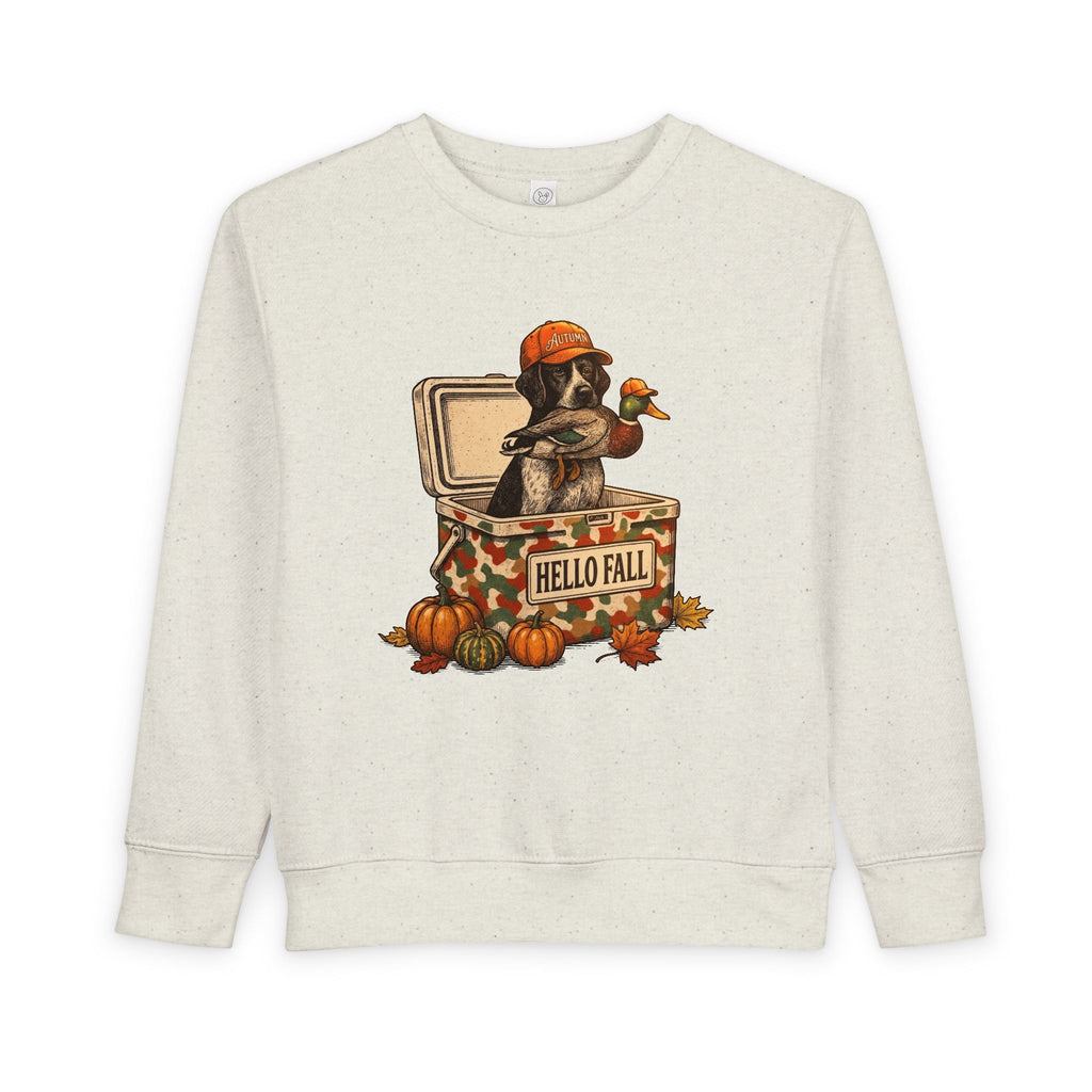 Toddler Sweatshirt — "Hello Fall" Raccoon in Pumpkin Patch | Cute Autumn Kids Pullover