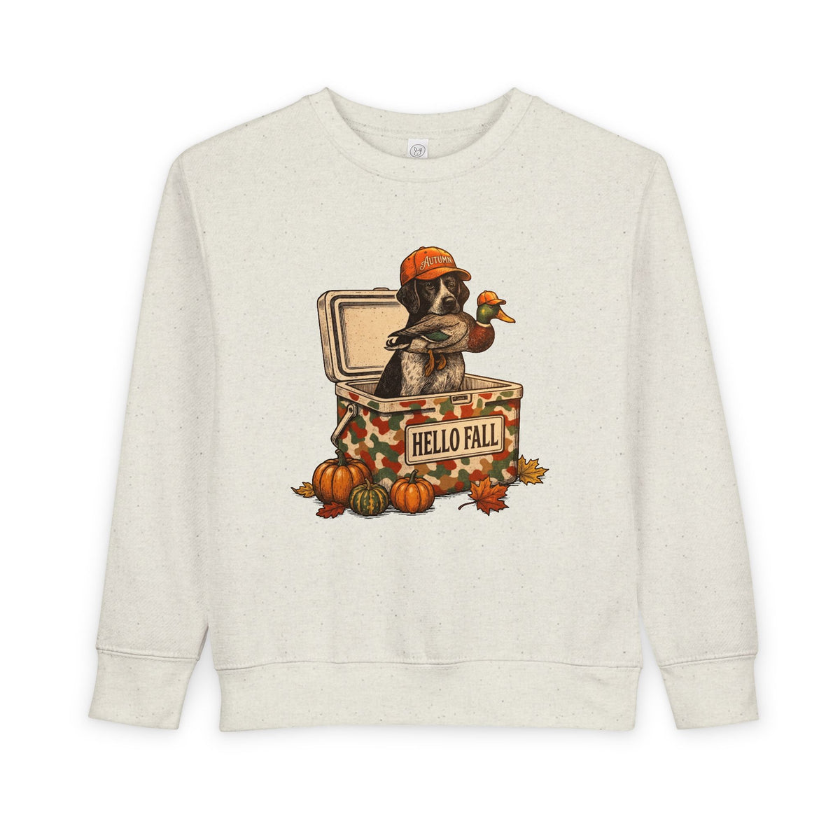 Toddler Sweatshirt — "Hello Fall" Raccoon in Pumpkin Patch | Cute Autumn Kids Pullover