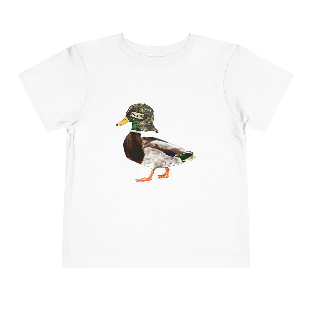 Toddler Tee — Mallard Duck Wearing Camo Hat | Cute Outdoor Kids Shirt