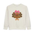 Leopard Print Turkey Toddler Sweatshirt – Cute Pink Bow Thanksgiving Pullover