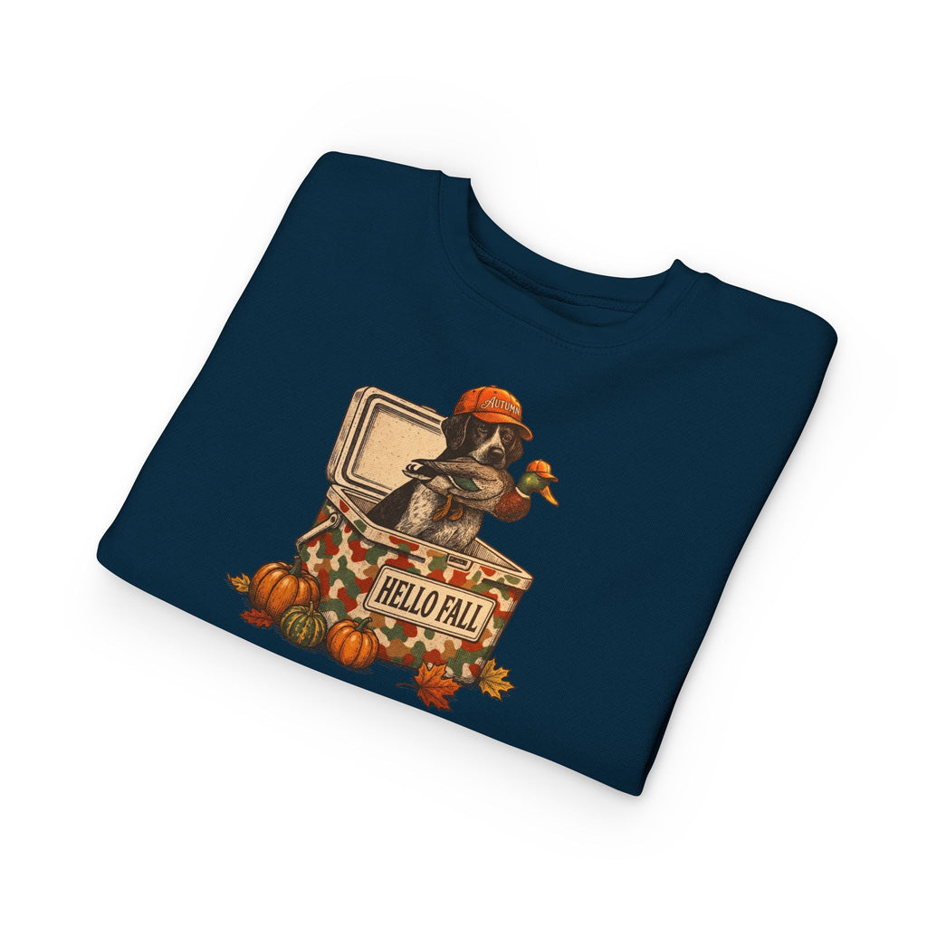 Toddler Sweatshirt — "Hello Fall" Raccoon in Pumpkin Patch | Cute Autumn Kids Pullover