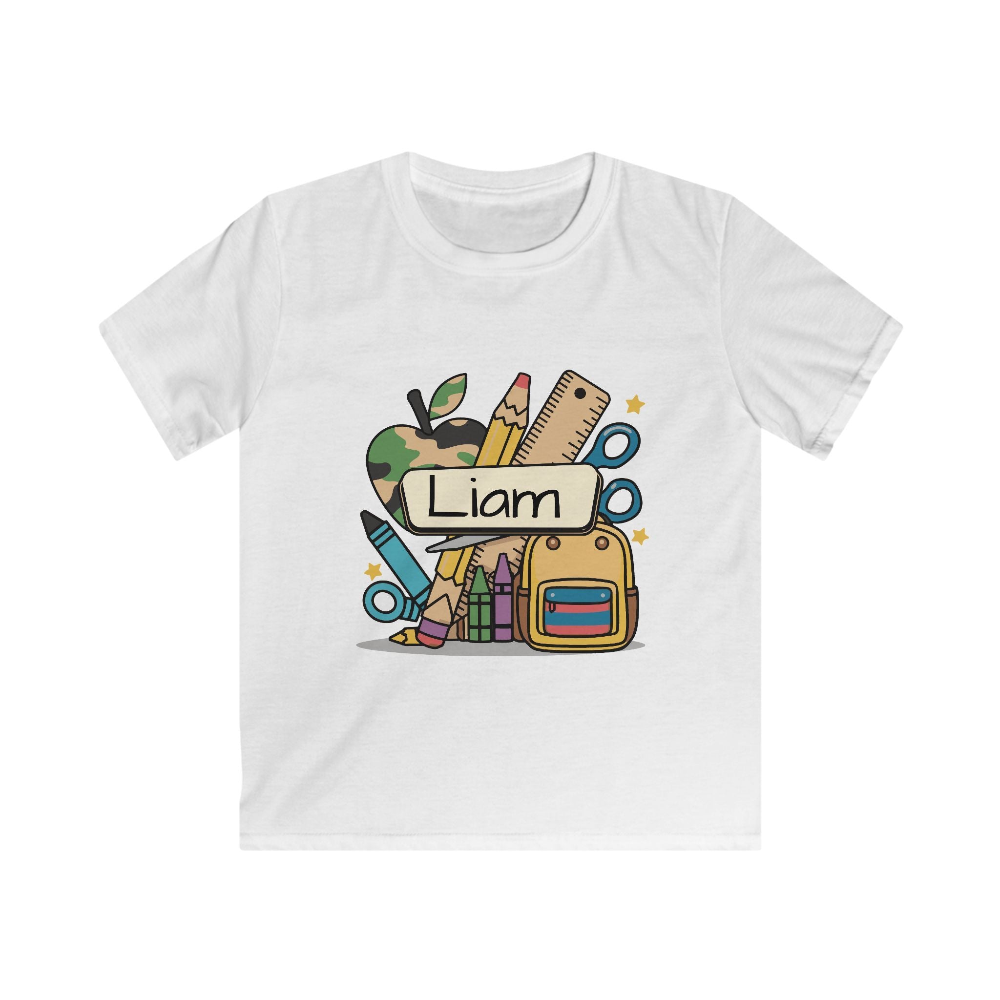 Personalized Kids Tee — "Liam" Back-to-School Backpack & Supplies Design