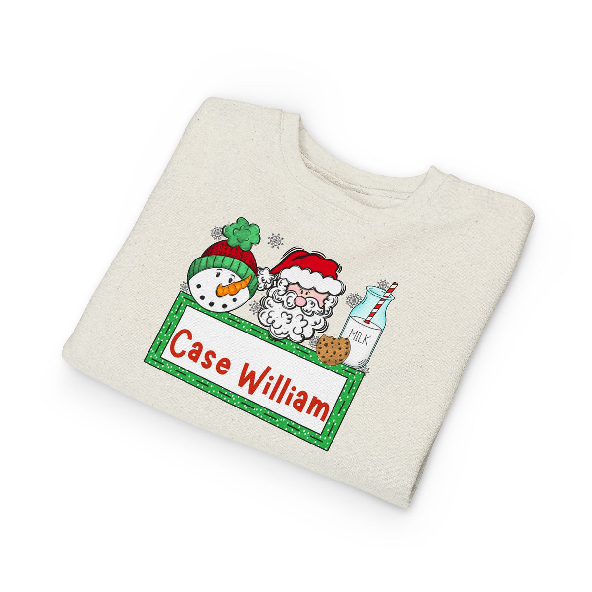 Personalized Toddler Sweatshirt – Christmas Santa & Snowman Name Design (Case William)