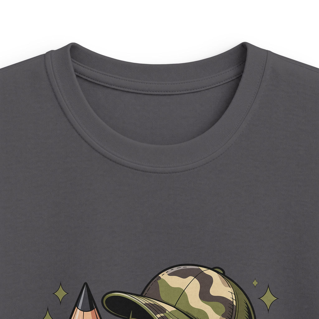 Kids Tee — Personalized Military Camo Pencil Art Shirt (Name: Case)