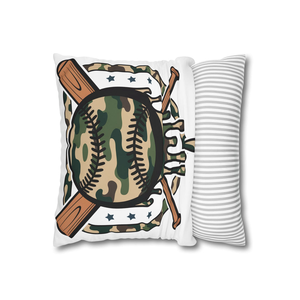 Camo Baseball Pillowcase — Square Poly Canvas Sports Throw Pillow Cover