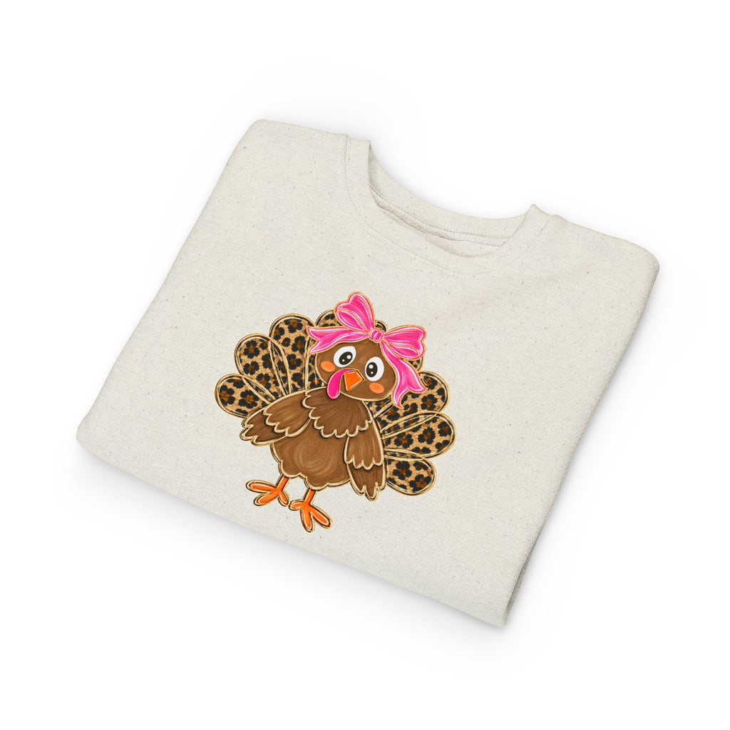 Leopard Print Turkey Toddler Sweatshirt – Cute Pink Bow Thanksgiving Pullover