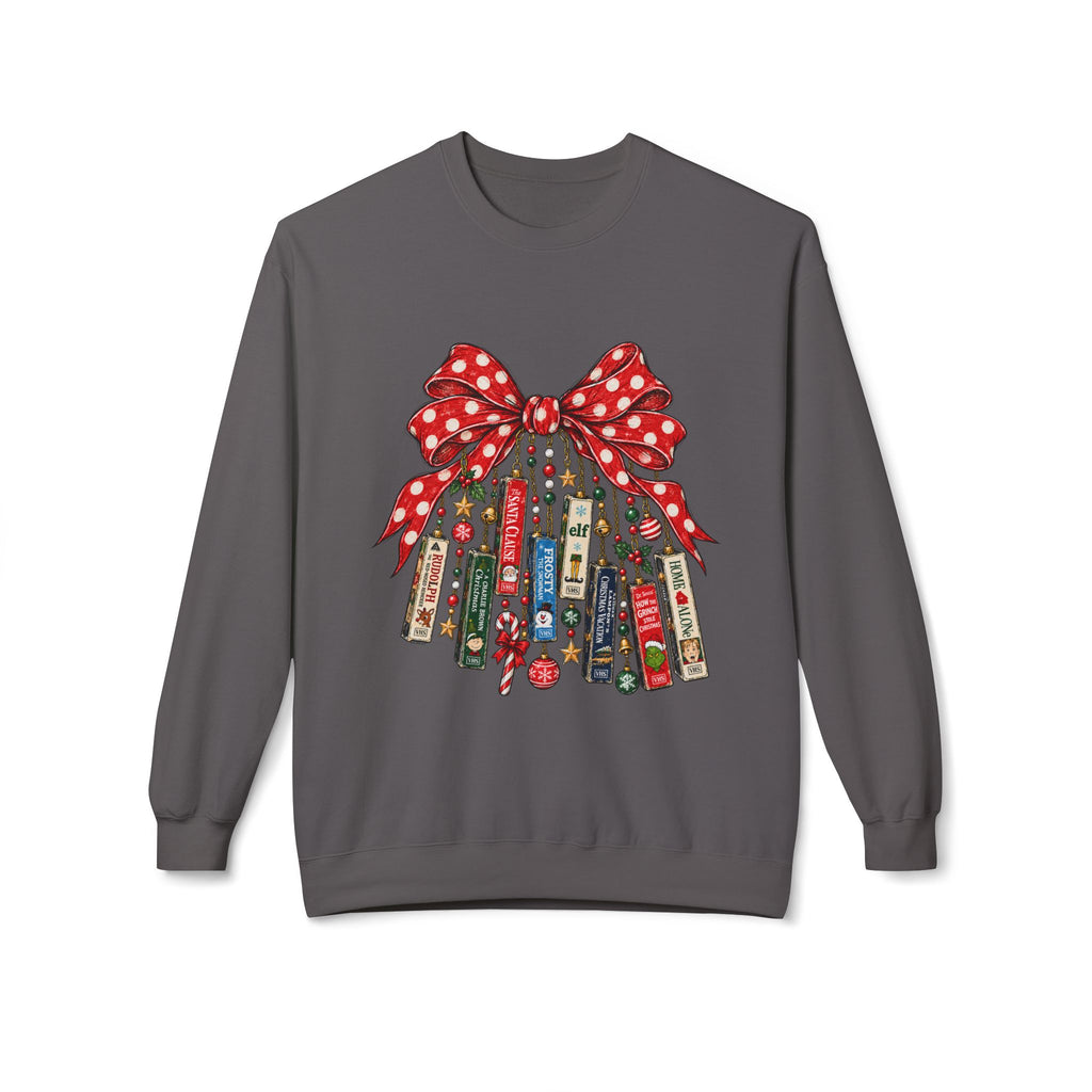 Holiday Book Lover Sweatshirt — Stacked Books Ornament with Polka Dot Bow