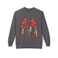 Holiday Book Lover Sweatshirt — Stacked Books Ornament with Polka Dot Bow