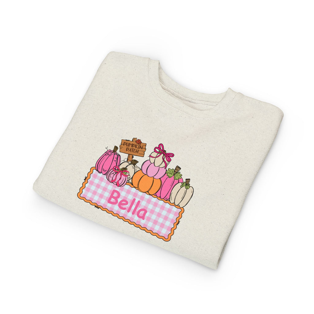 Toddler Sweatshirt — Personalized Pink Pumpkin Patch Name Sweatshirt (Bella)