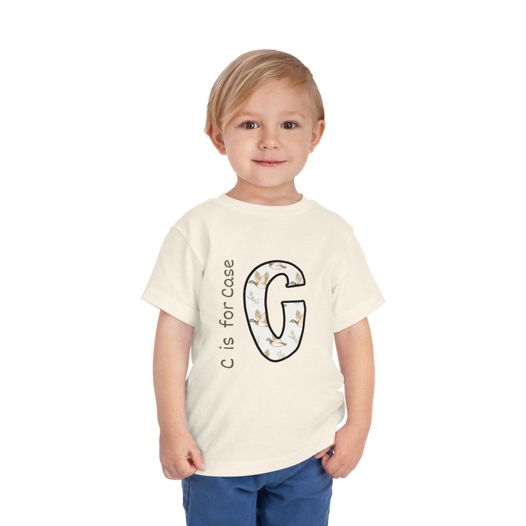 G Floral Initial Toddler Tee — "G is for Grace" Monogram Short Sleeve Shirt