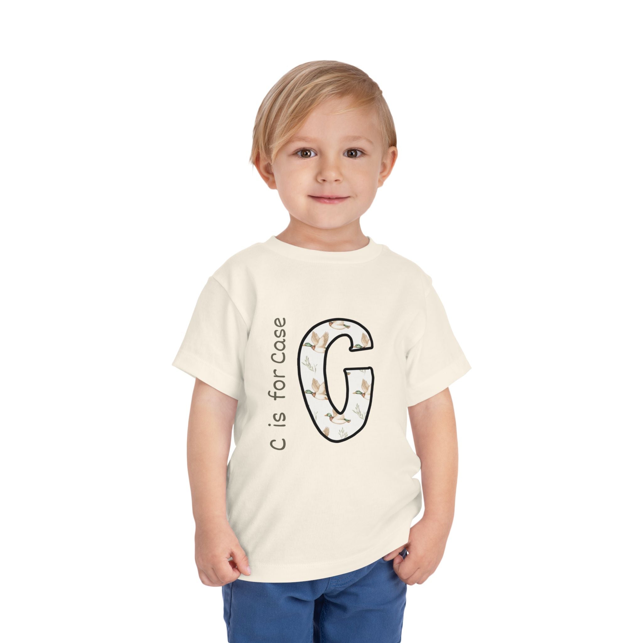 G Floral Initial Toddler Tee — "G is for Grace" Monogram Short Sleeve Shirt