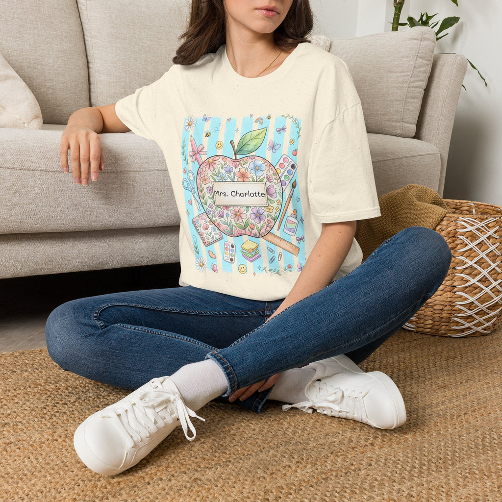 Personalized Teacher T‑Shirt — Floral Apple 'Mrs. Charlotte' Design