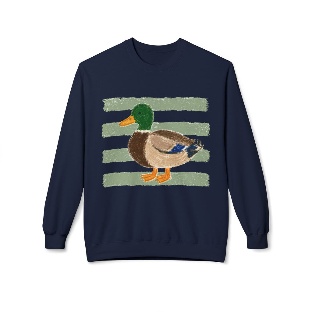 Mallard Duck Crewneck Sweatshirt — Vintage Striped Wildlife Tee