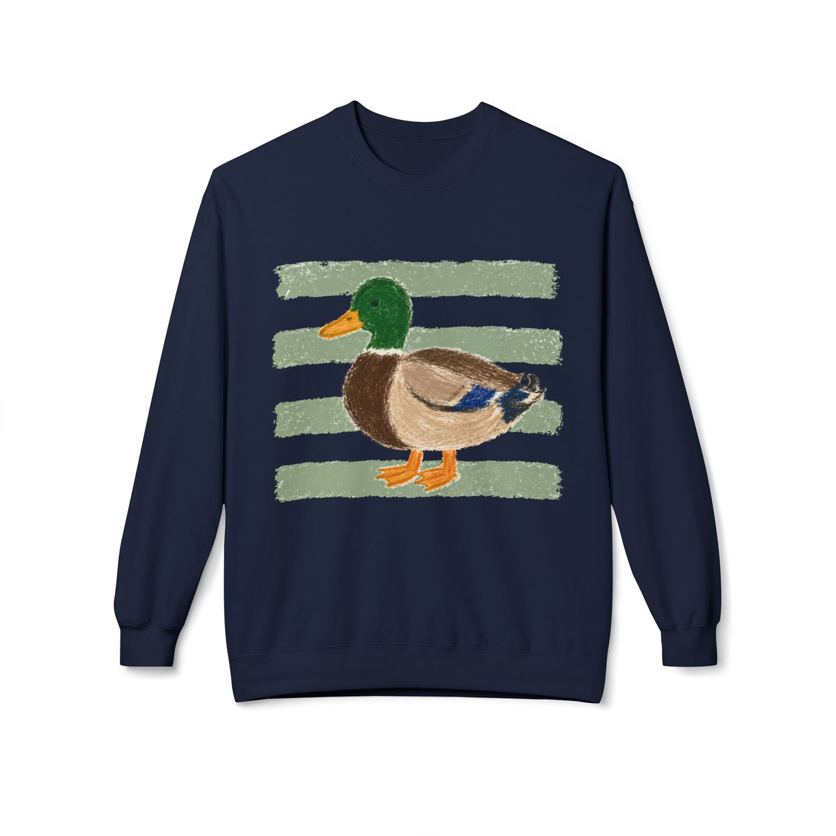 Mallard Duck Crewneck Sweatshirt — Vintage Striped Wildlife Tee