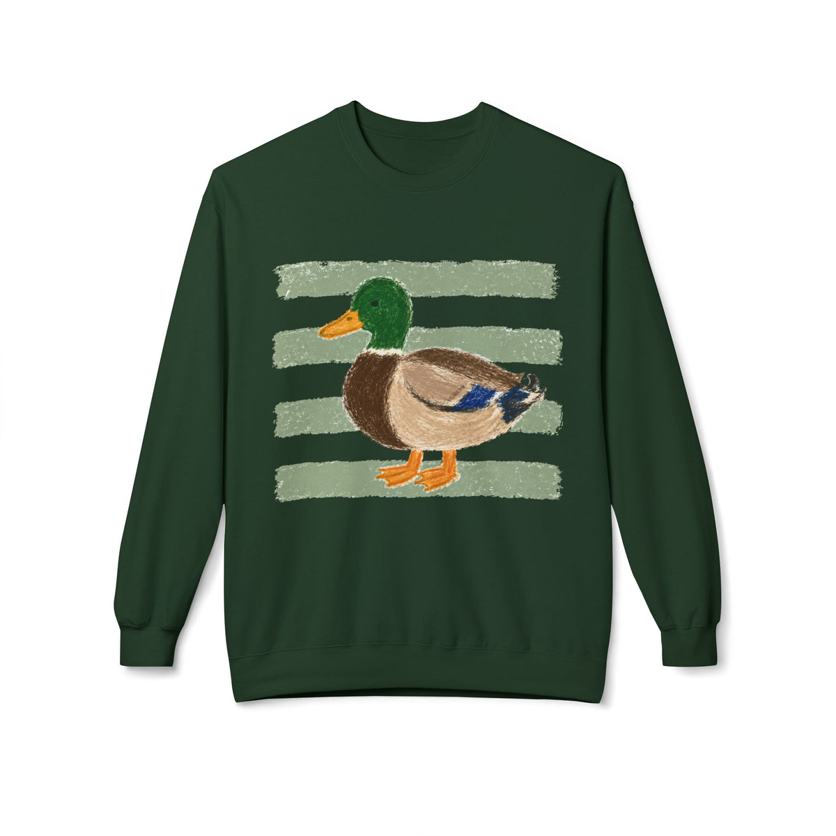 Mallard Duck Crewneck Sweatshirt — Vintage Striped Wildlife Tee