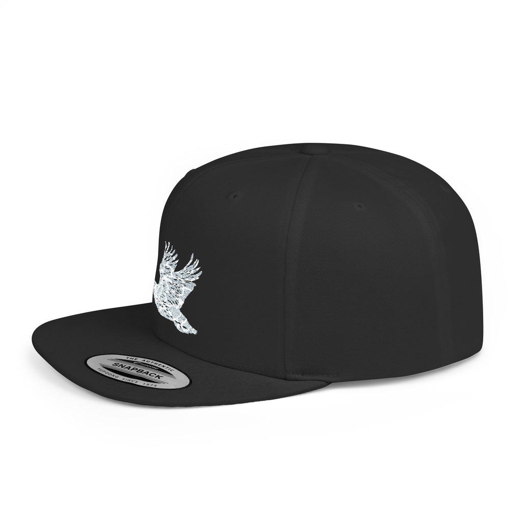 Snapback Hat — Sparkling Floral Dove Embroidered Flat Bill Cap