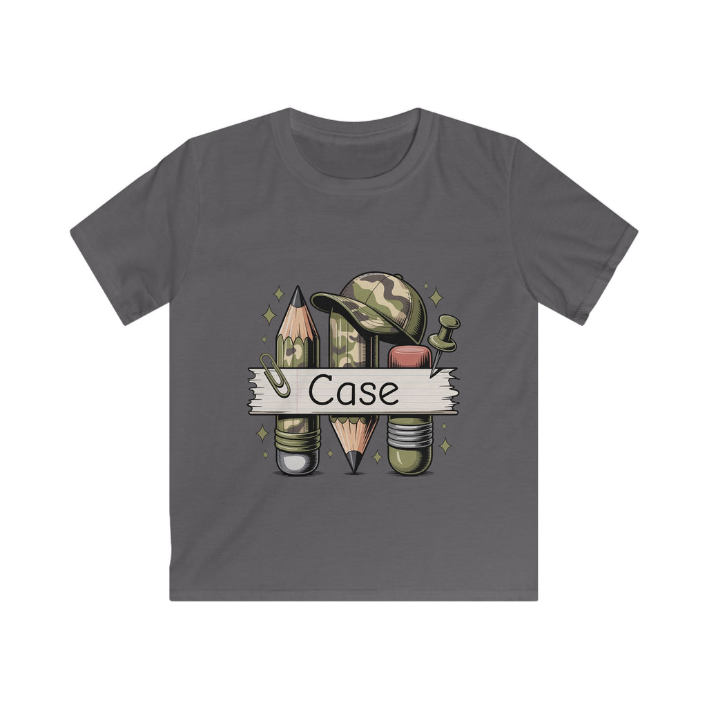 Kids Tee — Personalized Military Camo Pencil Art Shirt (Name: Case)