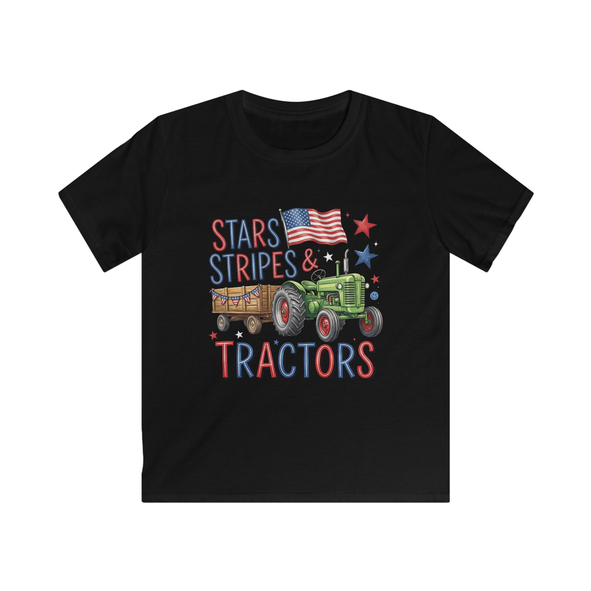 Kids Tee — "Stars, Stripes & Tractors" Patriotic Tractor Shirt for 4th of July & Farm-Loving Kids