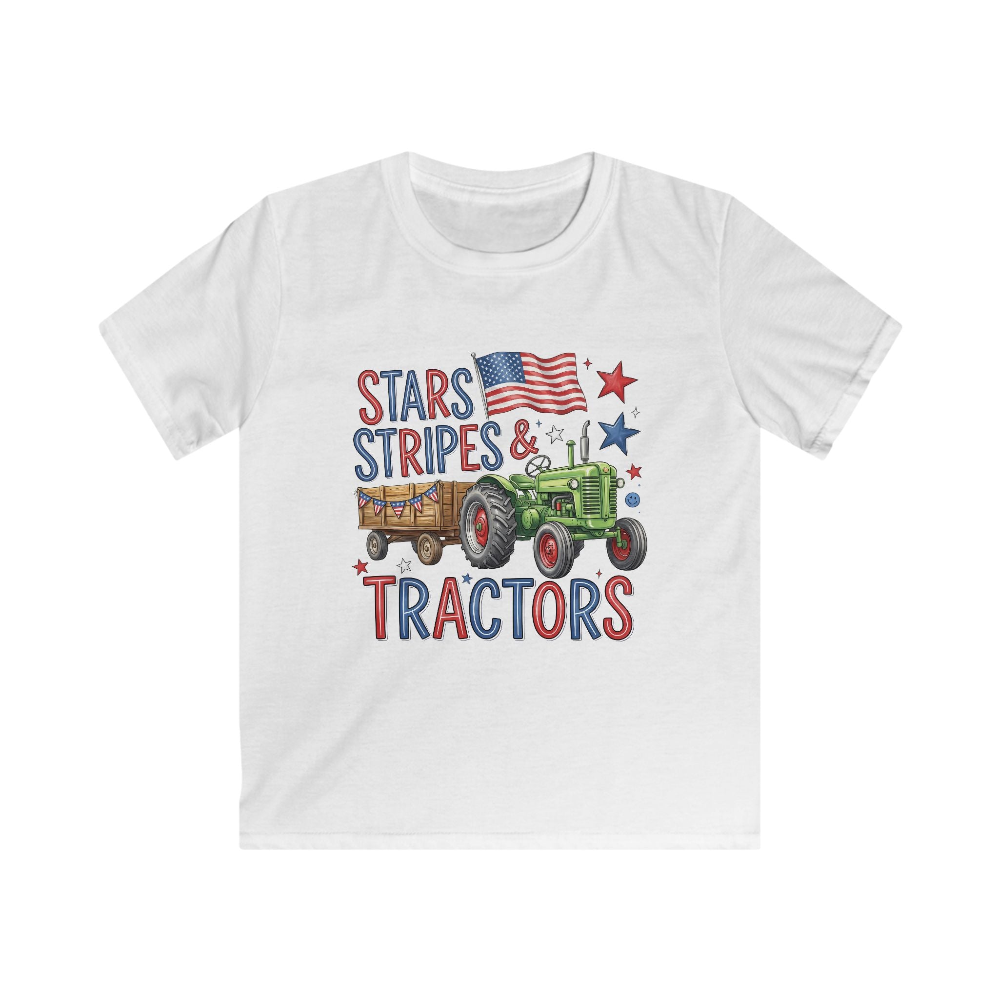 Kids Tee — "Stars, Stripes & Tractors" Patriotic Tractor Shirt for 4th of July & Farm-Loving Kids