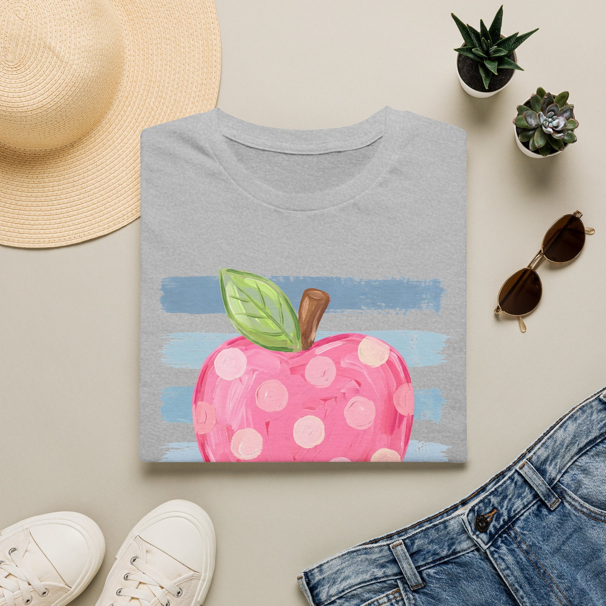 Polka Dot Pink Apple T-Shirt — Cute Teacher/School Graphic Tee